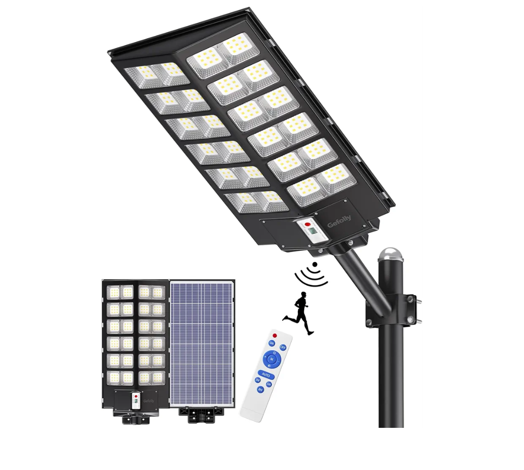 Gefolly SL-9800W Solar Street Lights Outdoor, 860000LM Commercial Parking Lot Light, 6500K Dusk to Dawn IP67 Security Flood Lights Motion Sensor Led Lamp for Basketball Court, Road, Yard
