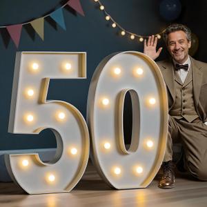 imprsv Marquee Numbers 50 Birthday Decorations: Large Light Up Numbers 50 Years Old Birthday Decor for Men Women Big Sign Party Anniversary Funny Retirement Cardboard Backdrop Sign Block