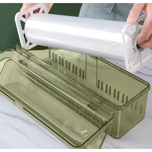 Upgraded Thick Cling Film Dispenser with Suction Base - Large Roll Kitchen Wrap Cutter for Home & Restaurant Use, Food-Safe PET Material