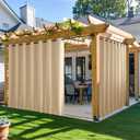 NICETOWN 2 Panels Outdoor Patio Curtains W100 x L84, Waterproof & Windproof Extra Wide Grommet & Back Tab on Top & Bottom Thermal Insulated Sun Blocking Drapes with Rope for Deck, Biscotti Beige