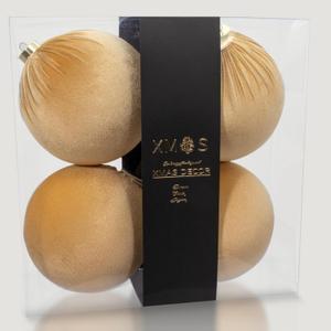 4PCS Gold Brown Velvet Christmas Ornaments Set  6 Inch Large Flocked Shatterproof Baubles for Xmas Tree Decoration, Hanging Ornaments for Holiday & Home Dcor (Gold, 6 Inch / 15 cm)