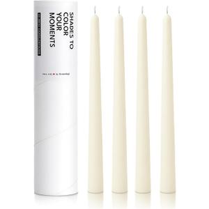 10" Classic Taper Candles, Ivory, 4-Pack, 7-8 Hours Long Burning, Unscented Tall Candlesticks