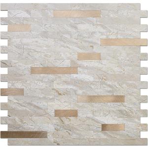 DICOFUN 10 Sheets Marble Look Peel and Stick Backsplash Wall Tile, PVC Kitchen Backsplash Peel and Stick in Light Brown, 9.4 sq.ft (Light Brown with Metal Gold)