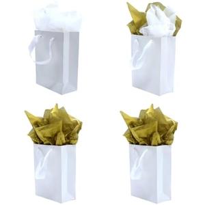 JUNESHE 4 Pack Small White Gift Bags with Tissue Paper,7.8 inch Mini Tiny Little Paper Bag for Birthday Party Favors Baby Bridal Shower Shopping Presents Wedding