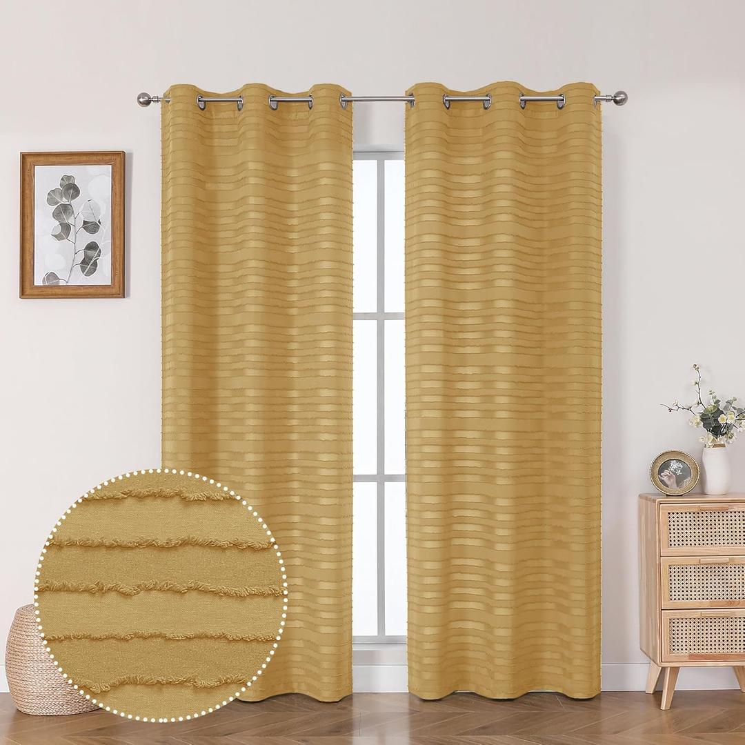 Aiyufeng Boho Curtains 84 Inches Long 2 Panels Set, Jacquard Clip Stripe Textured Privacy Curtains for Living Room Bedroom, Tufted Striped Curtain Panels, 42Wx84L, Total 84 Inches Width