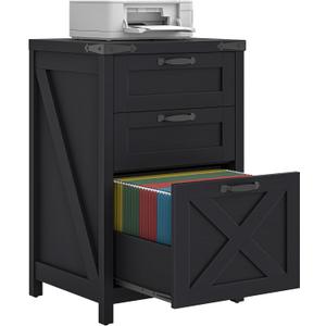 Halitaa Small Farmhouse File Cabinet with 3 Drawers for Home Office, Black | Vertical Filing Cabinet Fits Letter and A4 Size, Farmhouse Printer Stand, Under Desk Wooden File Cabinet