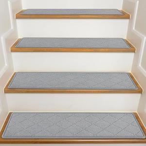 Stair Treads for Wooden Steps Indoor, 15 Pack 8" X 30" Non Slip Carpet Stair Treads with Reusable Adhesive for Kids Elders and Dogs, Surface Polyester TPR Backing Stair Rugs, Beige