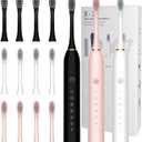 3 Pack Electric Toothbrush with 6 Modes, Rechargeable Toothbrushes with 12 Brush Head, Fast Charge 2 Min and 30s Timer Toothbrush (Black&pink&white)