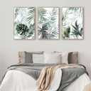 Large Framed Canvas Wall Art - Natural Float Framed Tropic Leaf Pictures Wall Art Prints for Living Room Decor Green Plants Artwork for Bedroom Kitchen Home Office Decoration 72" X 36" Set of 3, 24" X 36" X 3pieces Framed