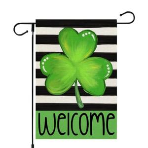 CROWNED BEAUTY St Patricks Day Shamrock Garden Flag 12x18 Inch Double Sided for Outside Small Burlap Welcome Green Clover Stripes Holiday Yard Flag, Pack 5