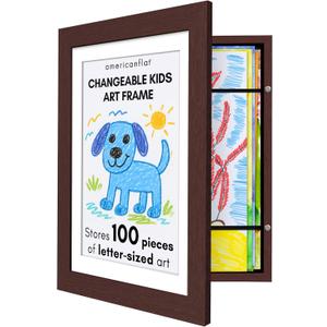 Americanflat 10x12.5 Kids Artwork Picture Frame in Mahogany - Displays 8.5x11 With Mat and 10x12.5 Without Mat - Composite Wood with Shatter Resistant Glass - Horizontal and Vertical Formats