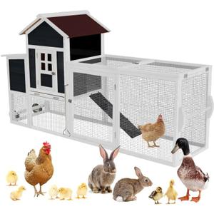 Chicken Coops for 1-2 Chickens with Wheels, Outdoor Wooden Hen House with Nesting Box, Large Rabbit Hutch, Outside Poultry House, Wire Fence Run Cages, Weatherproof for Backyard(Black) 80.0"L x 24.2"W x 39.0"H