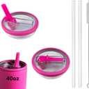 2 Pack 40 oz Tumbler Flip Straw Lid Replacement fit for HydroJug(Only), Spill Proof Splash Resistant Tumbler Lids,Reusable Leak Proof Tumbler Cover for Cup Accessories (Hot Pink)