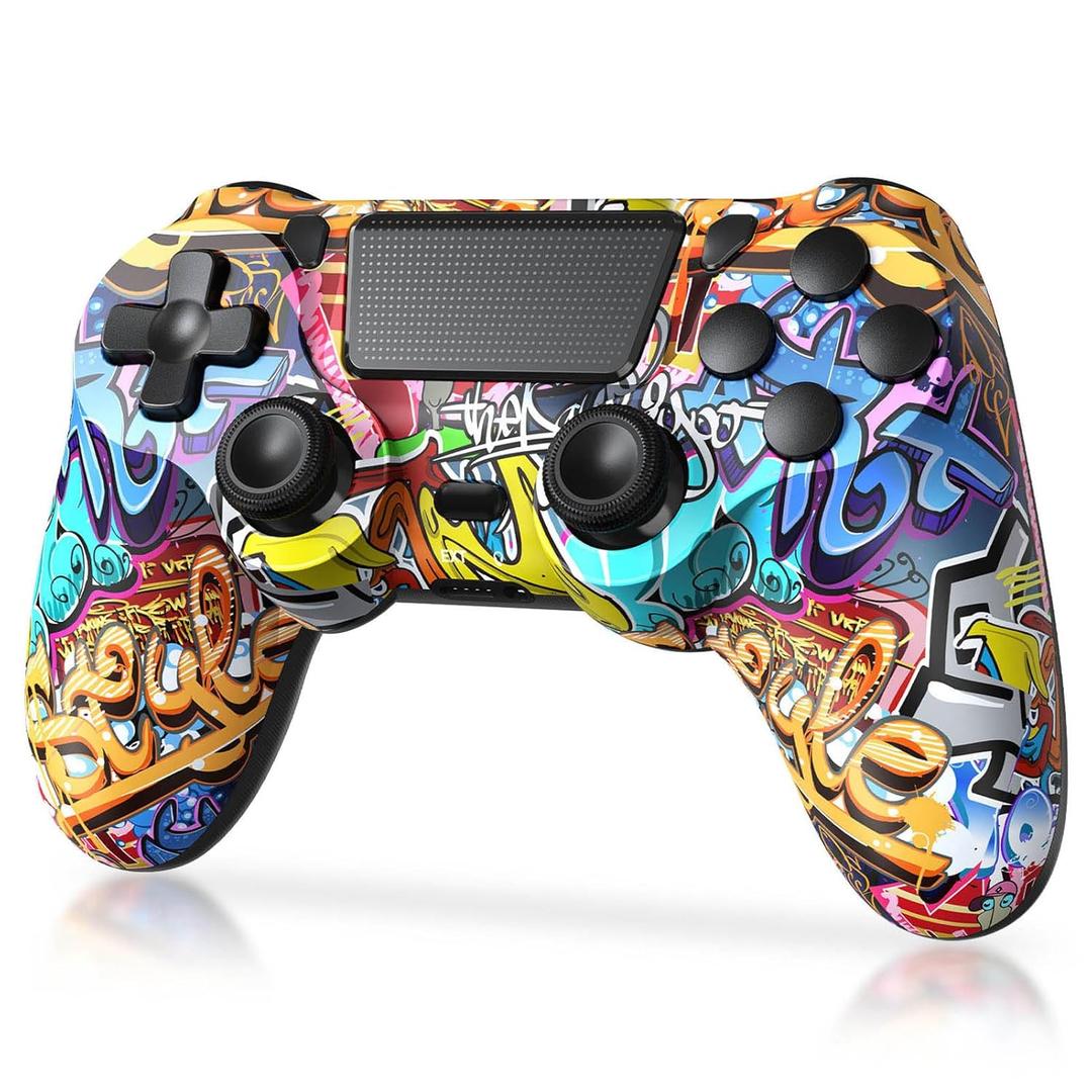 TIANHOO Wireless Controller Compatible with PS4/Pro/Slim, with Vibration Feedback, Motion Sensing, Touchpad, Light Bar, Share, 3.5mm Headphone Jack(Graffiti)