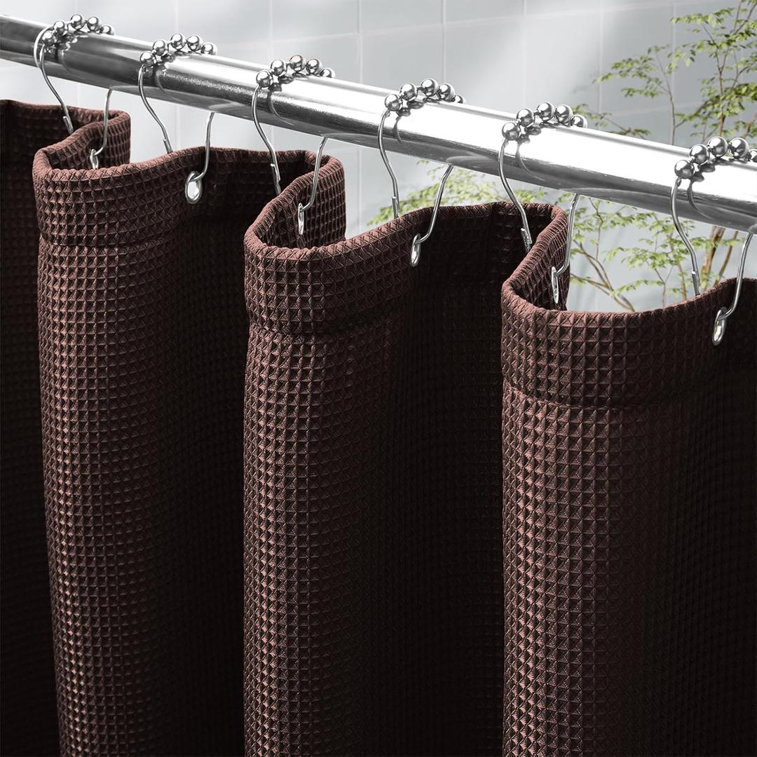 AmazerBath Brown Shower Curtain Waffle Textured, Fabric Shower Curtain Thick Heavy Duty 240GSM Hotel Quality Bathroom Shower Curtains, 72 x 72 Inches