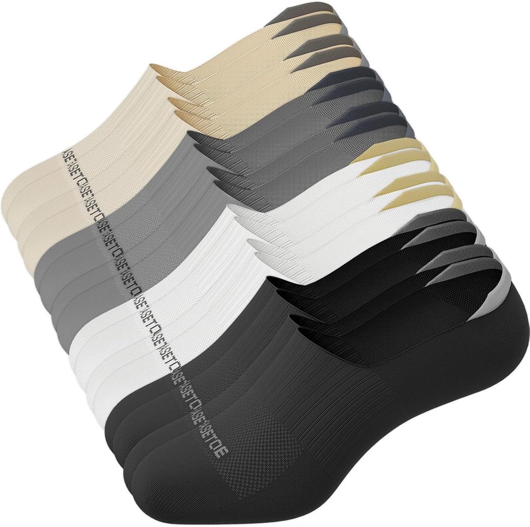 No Show Socks Womens, Premium Cotton Low Cut Non Slip Invisible Liner Socks 4/8 Pairs (A_white+black+grey+beige)