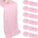6 Pack Pink Valentine's Day Table Runner 10ft Boho Gauze Fabric Cheesecloth Table Runner 35 x 120 Inch Rustic Sheer Runner for Romantic Wedding Centerpiece Decor Baby Shower Party Table Decoration