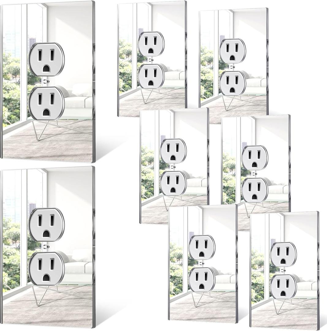 5.5 x 3.5 Inch Mirror Light Switch Covers Outlet Covers Jumbo Acrylic Duplex Wall Plate Mirrored Clear Electrical Outlet Cover for Bathroom Indoor Outdoor Supplies Oversize (Single Gang Socket,8 Pcs)