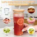 32oz Ribbed Glassware Large Cup, Glass Cups With Lids And Straws,Iced Coffee Cups With Lids,Glasses Drinking Set,Cute Cups,Boba Cup,With Straw Brush,Ideal Gift