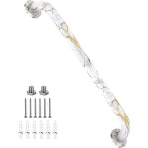 White Gold Marble Shower Grab Bar 24 Inch“ , Zepolu Stainless Steel Safety Bar Wall Mount bath grab bar, Bathroom Balance Handrail Shower Support Assist Handle for Elderly Senior Handicap 