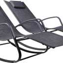 WeCooper Zero Gravity Rocking Chair, Patio Chaise for Indoor and Outdoor, Wavy Lounge Chair for Yard and Patio, Removable Headrest, Black and Grey, Twin Pack