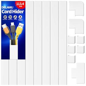 Delamu Cord Covers for Wires on Wall, 113.4in TV Cord Hider, Self-adhesive Cable Hider Cable Cover Raceway, Paintable Wire Hider Wire Covers for Cords, Hide Cords Wall Mounted Tv, W0.95×H0.55in, White