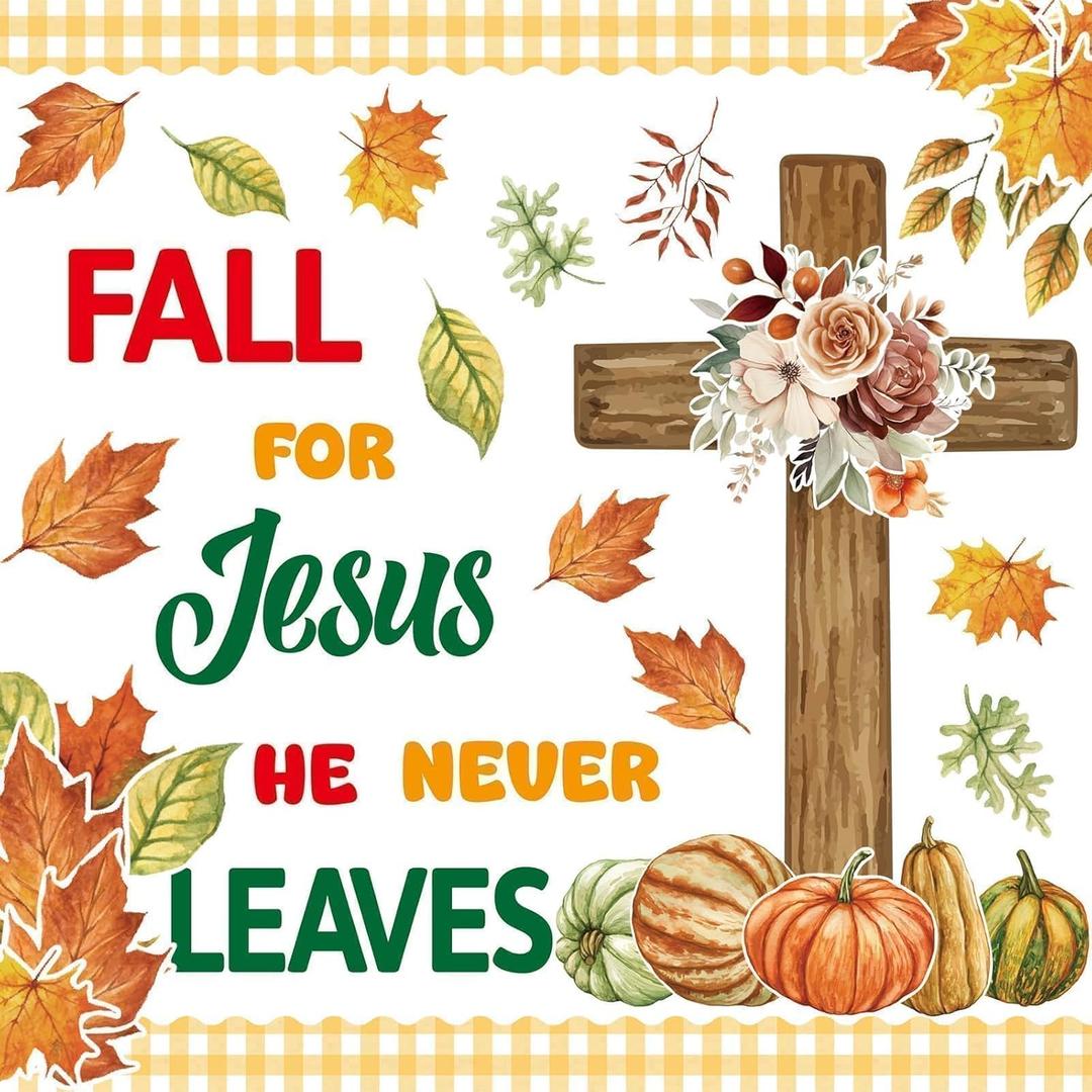 6 x Fancy Land Thanksgiving Jesus Christian Bulletin Board Decoration Fall Pumpkin Maple Cross Cutouts for Autumn Classroom School Wall Door Decor