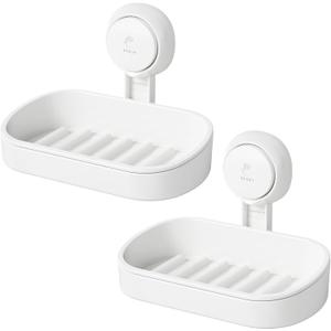 LEVERLOC Soap Holder Suction Cup for Shower, 2 Pack Bar Soap Dish Holder for Shower Wall Mounted NO-Drilling, Plastic Self Draining Removable Vacuum Suction for Bathroom Bathtub Sink