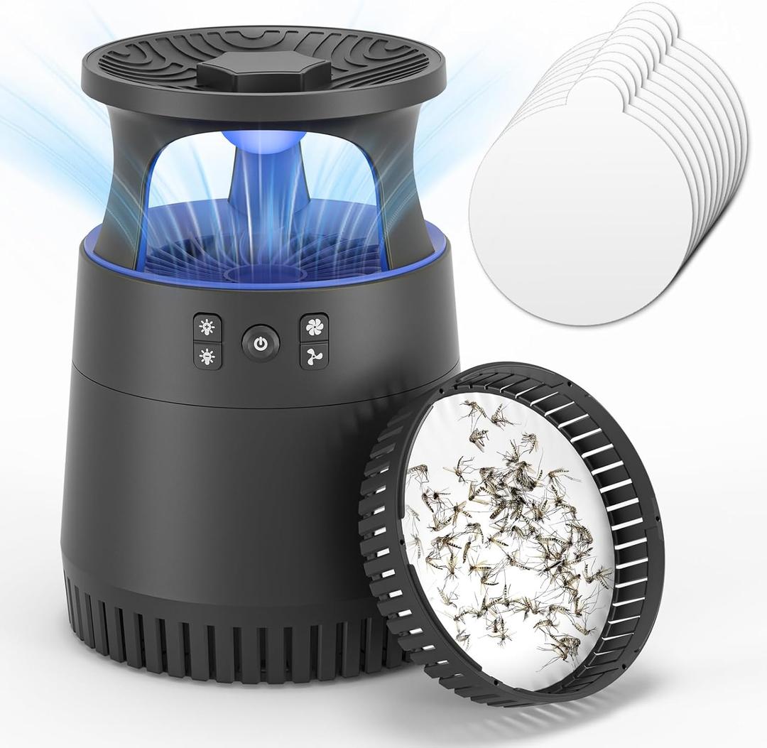 Fly Trap Indoor for House, Light Insect Trap with Detachable Base & 10 Sticky Glue Boards, Kills Fruit Flies, Mosquitoes, Gnats in Kitchen, Bedroom, Office