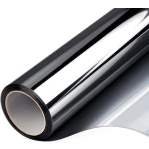 Filmgoo Window Privacy Mirror Film Non-Adhesive Static Cling One Way Daytime Privacy Film Sun Blocking Heat Control Window Tinting Film for Home Office, Black-Silver, 29.5 Inch x 13.1 Feet