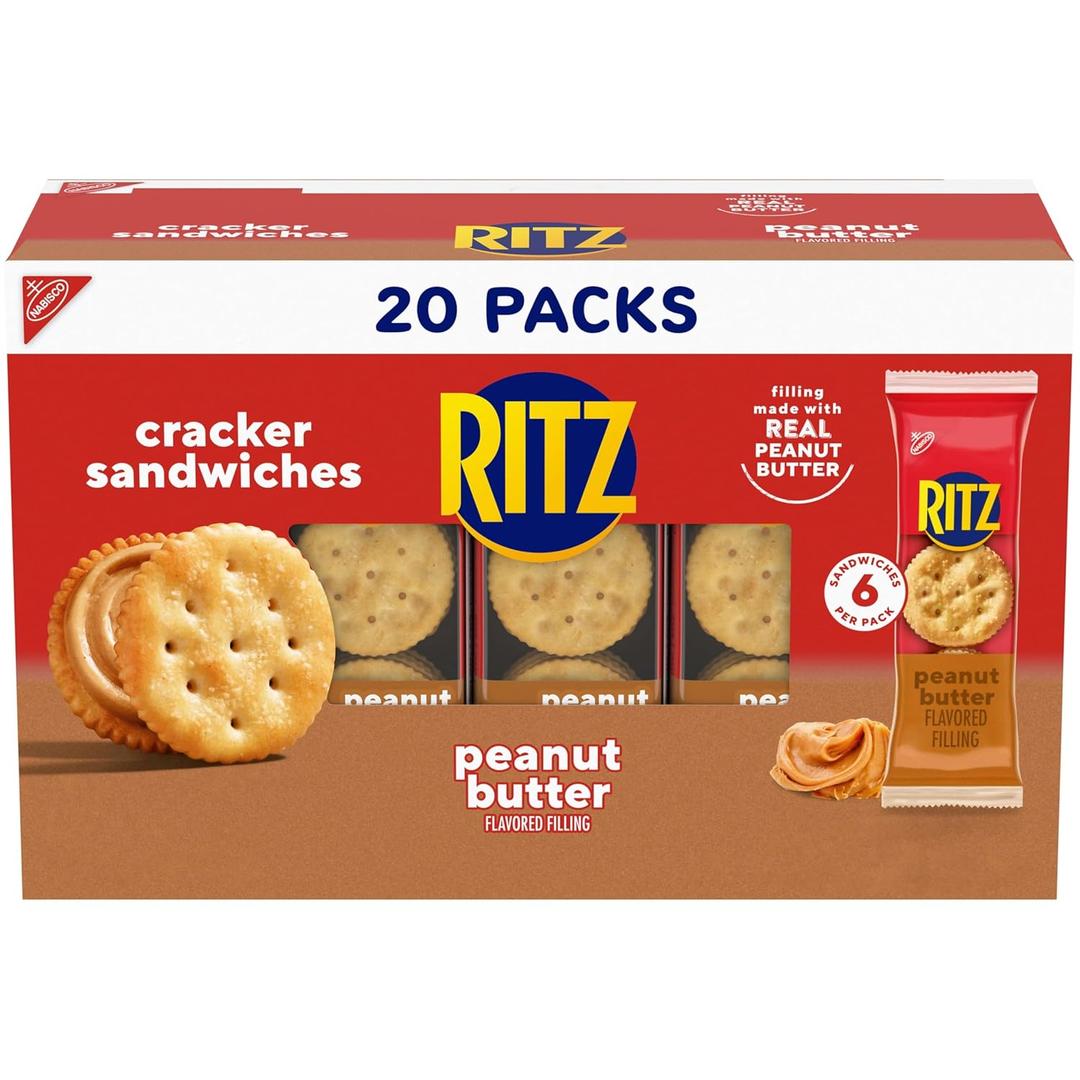 RITZ Peanut Butter Sandwich Crackers, 4g Protein, 20 Snack Packs (EXP 02/08/27)