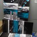 Modern Abstract Canvas Wall Art: Black Teal Wall Decor - Grey White Decoration for Home Office, 4 Panels Poster Framed Print for Living Room Bedroom, 12" x 24" x 2 + 12 x 32" x 2