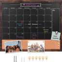 TORASO Magnetic Chalkboard Calendar Corkboard, 18" x 22" Combination Chalk Board Bulletin Board, Walnut Brown Framed Blackboard Calendar Cork Combo Board(ZHHB-BN-4555)