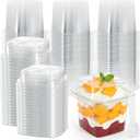 Dicunoy 50 Pack Plastic Dessert Cups with Lids and Spoons, 12 Oz Square Clear Cake Containers for Yogurt, Parfait, Pudding, Fruit, Mousse, Strawberry Shortcake, Event and Party