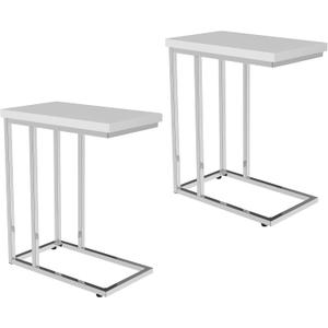 Lavish Home Sofa Side Table Set of 2  Modern C Shaped End Tables  Laptop Trays or Compact Bedside Nightstands  Space Saving Furniture (White)