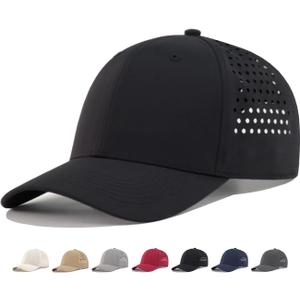 Laser Cut Golf Hat M,L,XL,XXL Waterproof Breathable Men Women Baseball Cap,Lightweight UV Sun Protection Outdoor Sports Cap OneSize Black (Black)