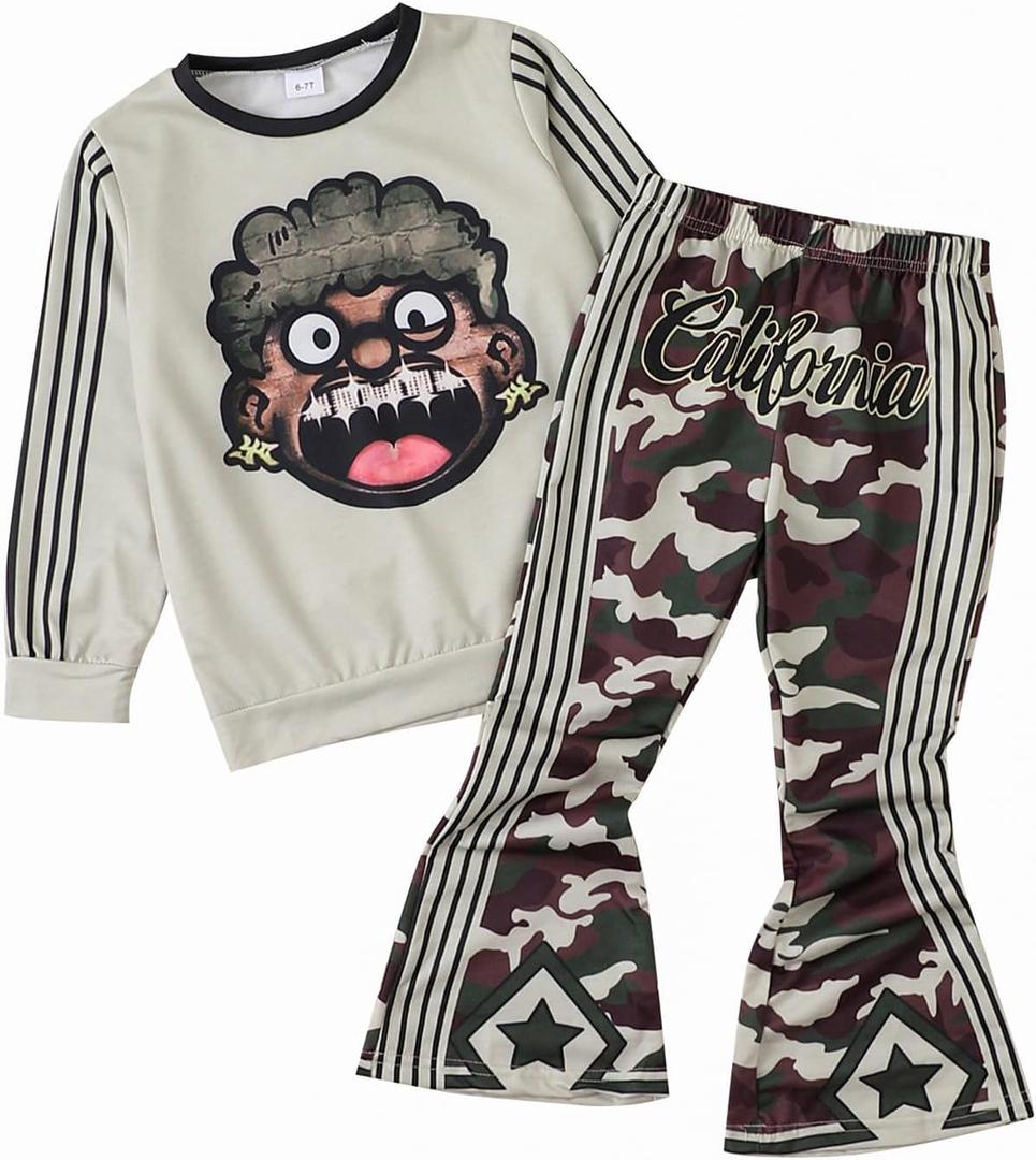 Toddler Baby Boy Clothes Cartoon Face Print Colour Blocking Sweatshirt + Sweatpants Outfits Set (11-12 Years)