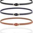 AWAYTR 4 Pack Women Skinny Belt - No Hole Fashion Thin Waist Belt for Dress Jeans Coats with Gold Buckle