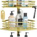 Consumest Corner Shower Caddy Tension Pole - Rustproof Shower Shelves with Towel Bar & Soap Holder, Adjustable Bath Organizer for Bathroom Storage, 27.6-108.3 inch, Gold