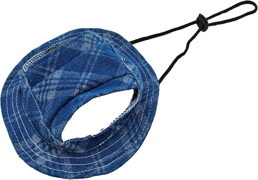 PET SHOW Dog Bucket Hats Pet Hat with Ear Holes Girls Boys Classic Round Brim Outdoor Sun Hat for Small Medium Doggies Adjustable Strap Visors Puppy Cats Kitten (Medium, Blue Plaid)