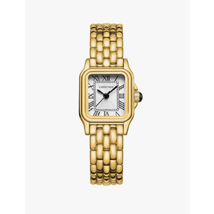 Gold Watches for Women with Small Vintage Bracelet, Rectangular Case Roman Dial