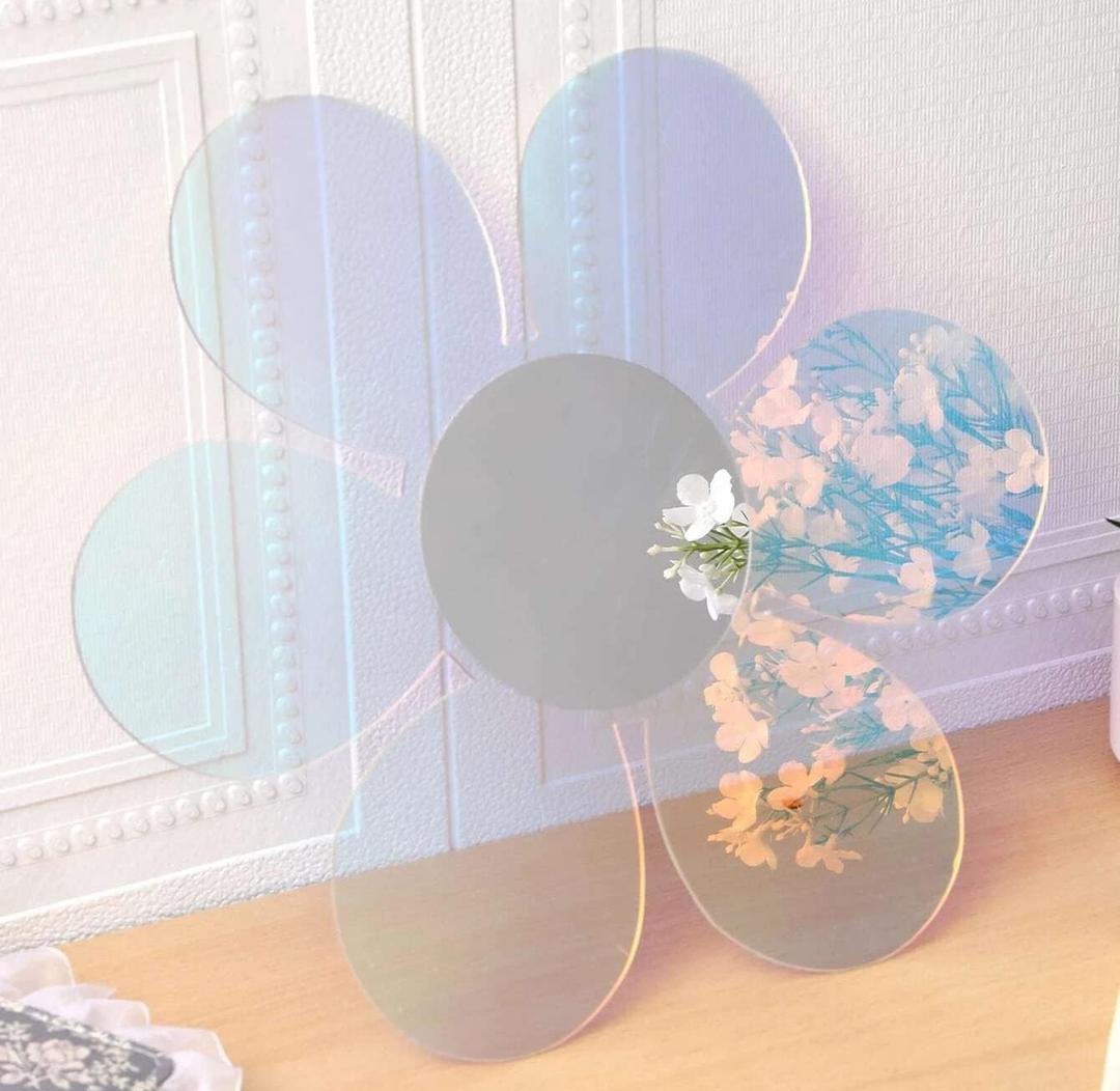 Iridescent Acrylic Mirror Wall Stickers, Self-Adhesive Colorful Mirror Wall Stickers Decals 3D Flexible Non Glass Wall Stickers DIY Art Murals, Home Wall Decoration for Living Room Bedroom (Flower)