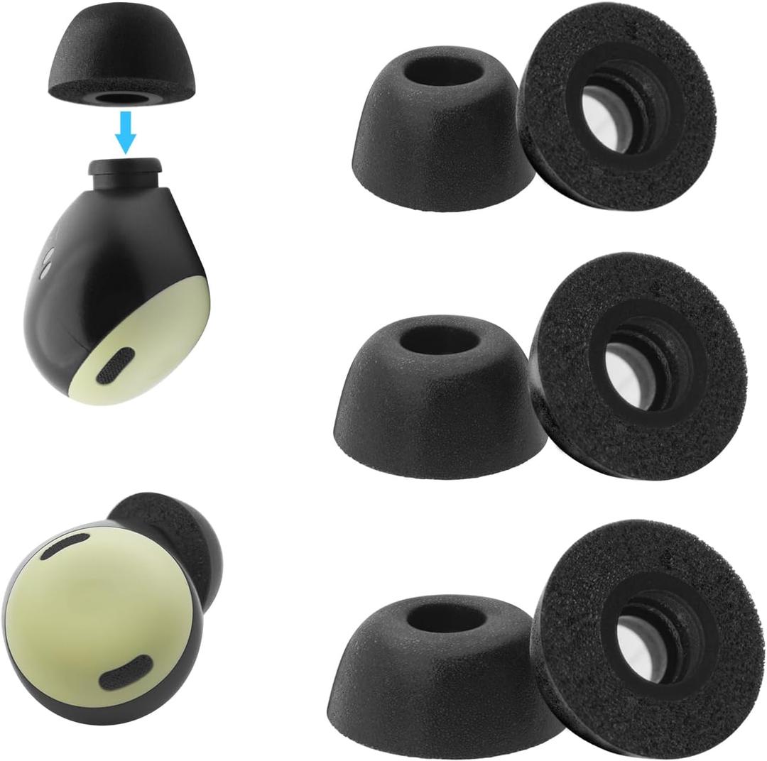 Klowcok Memory Foam Replacement Ear Tips for Google Pixel Buds Pro 2 /Pro, Not for Pixel Buds/Pixel Buds A-Series, Comfort Fit (3 Pairs, S/M/L, Black)