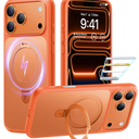 TORRAS for iPhone 17 Pro Case with Stand, Fit for MagSafe, 4X Military Drop Protection, Camera Control Button, Slim Soft Edge Phone Case for iPhone 17 Pro, Translucent Matte Cover 6.3", Bright Orange