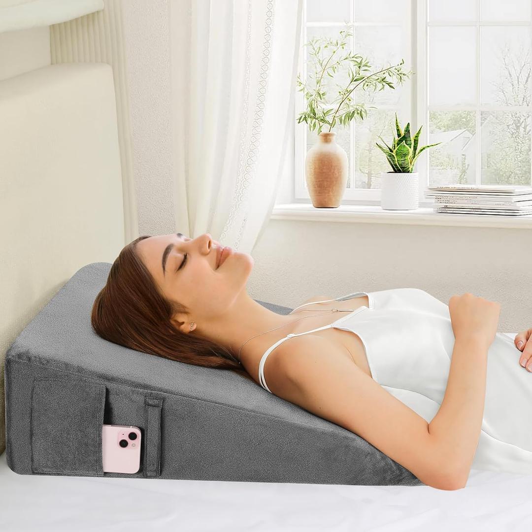 Wedge Pillow for Sleeping, 7.5" Bed Wedge Pillow for After Surgery, Triangle Pillow Wedge for Heartburn, Acid Reflux, GERD, Back Pain Relief, Neck Pain, Soft & Cooling Memory Foam Top