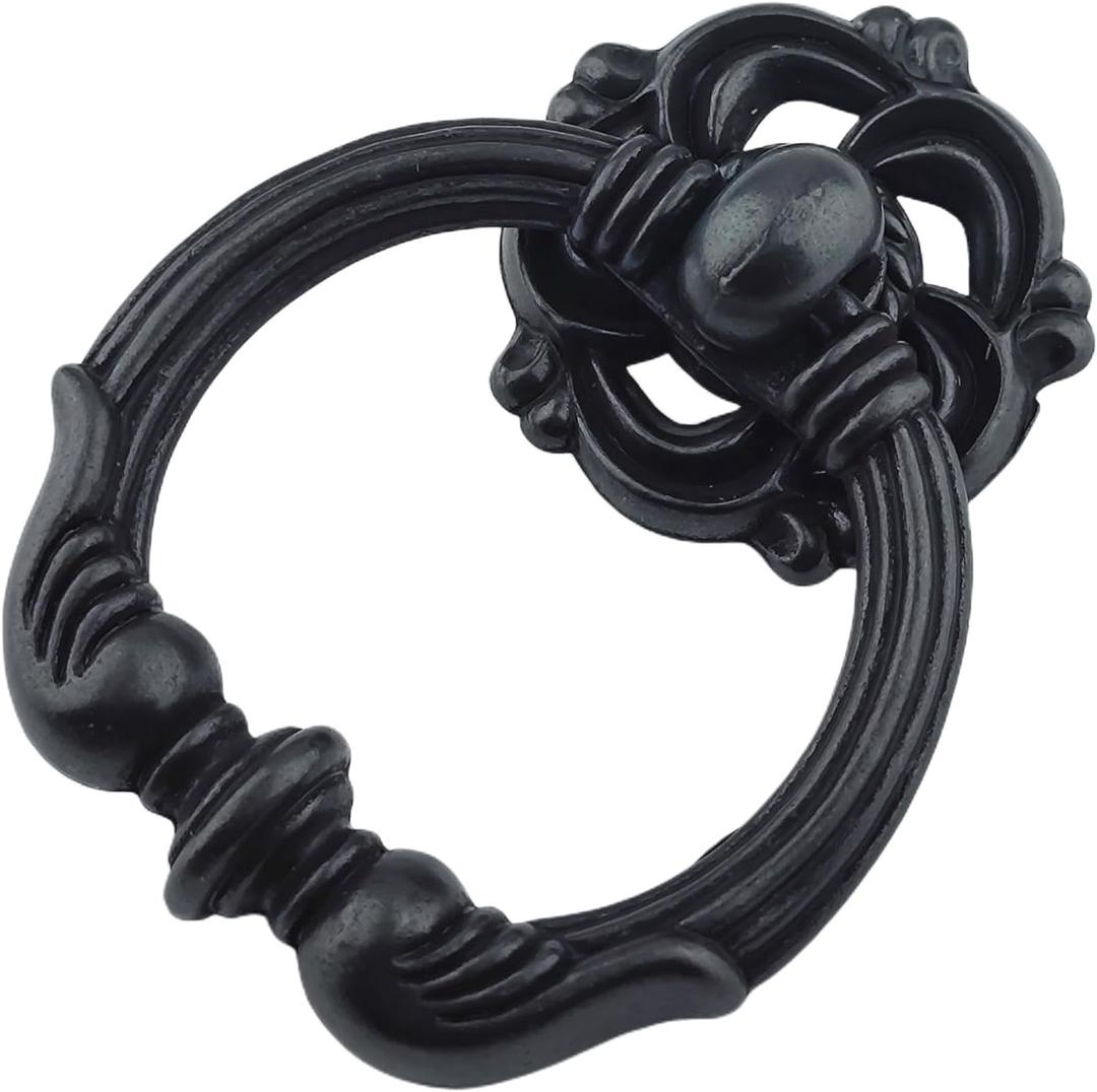 10-Pack Antique Black Vintage Look Drawer Pulls 2.2" Diameter Single Drop Pull Ring Handles for Bar Cabinet Bathroom Cabinet Dresser (10, 2" Antique Black)
