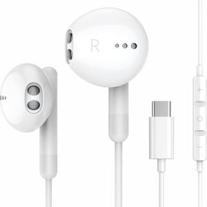 USB C Headphones for iPhone 16 15 Pro Max Plus iPad Pro USB C Earphones with Microphone Volume Control USB C Wired Earbuds USB Type C Earphone for Google Pixel 8 7 6A 5 Samsung S24 S23 S22 S21 S20 A55 (White)