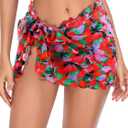 RELLECIGA Women's Beach Sarong Short Wraps (Medium, Red Floral)