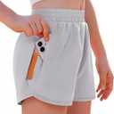 Arshiner Girls Athletic Shorts with 3 Zipper Pockets Running Shorts Basketball Soccer Gym Sports Active with Liner Kids (13-14 Years, Grey)