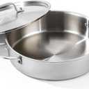 DELARLO Tri-Ply Stainless Steel 6 Quart Braiser Pan with Lid Induction Rondeau Pot With Lid 12inch Deep Frying Pan Large Saute Pan Heavy Duty Style Compatible With All Cooktops Up to 650